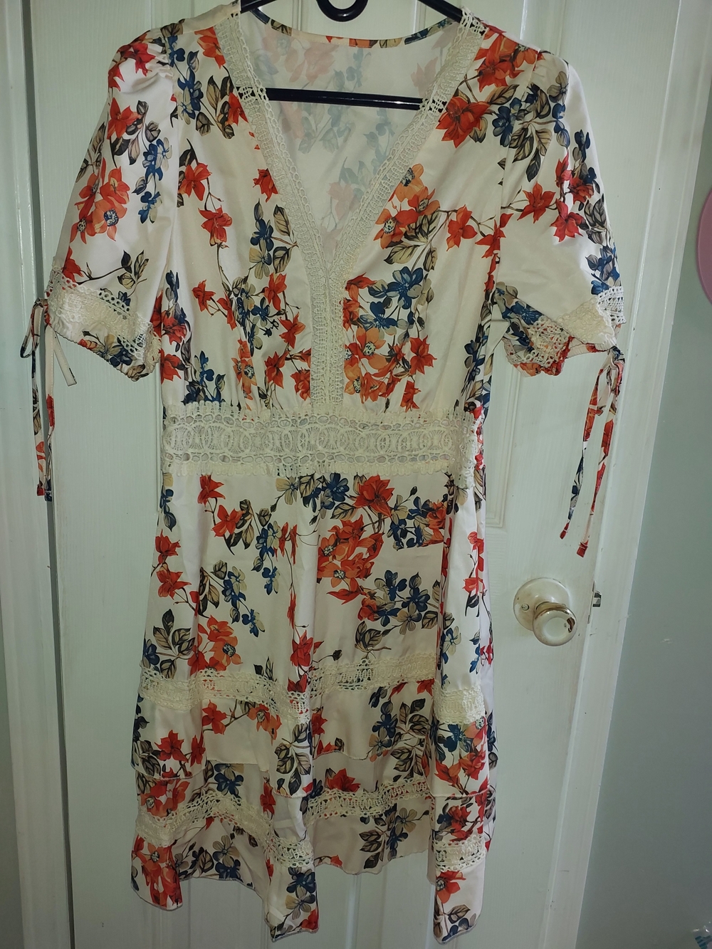 SHEIN Ivory Dress with Orange and Navy Floral Print